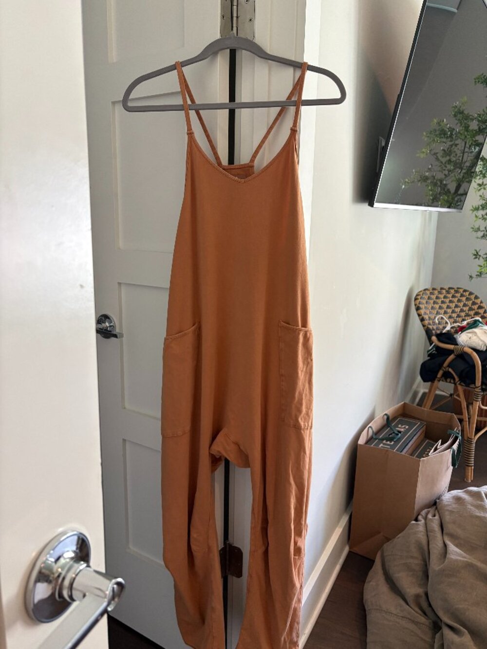 Free People Hot Shot Onesie Slouchy Drop Crotch Jumpsuit Terracotta Size XS